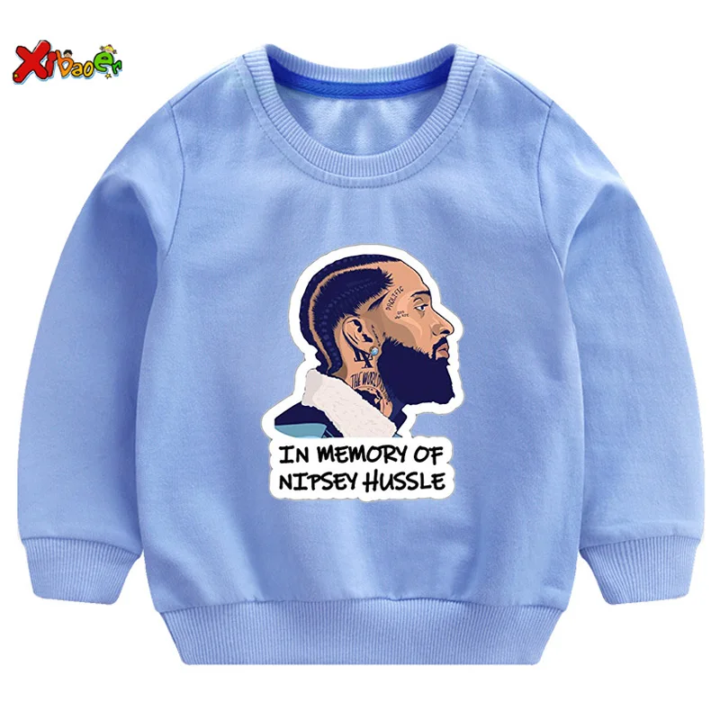 Детские свитшоты футболка для мальчиков и девочек «рэпер Lil Peep Nipsey Hussle» одежда в стиле хип-хоп модная Толстовка для маленьких девочек - Цвет: sweatshirt blue