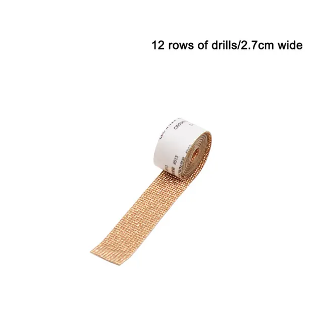 Self-Adhesive Crystal Rhinestone Diamond Ribbon DIY Decoration Sticker with Rhinestones for Arts Crafts DIY Car Phone Decoration gold-2.7cm