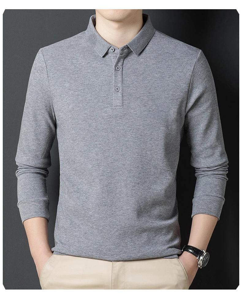 Top Grade Neue Mode Designer Marke Luxus Männer Polo Shirt 100% Baumwolle Casual Langarm Tops Einfarbig Männer Kleidung_voghion.com