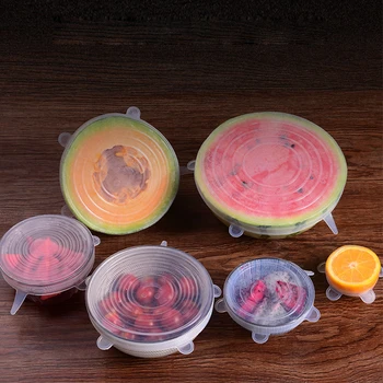 

6pcs Reusable silicon stretch lids universal lid Silicone food wrap bowl pot lid silicone cover pan cooking Kitchen Stoppers