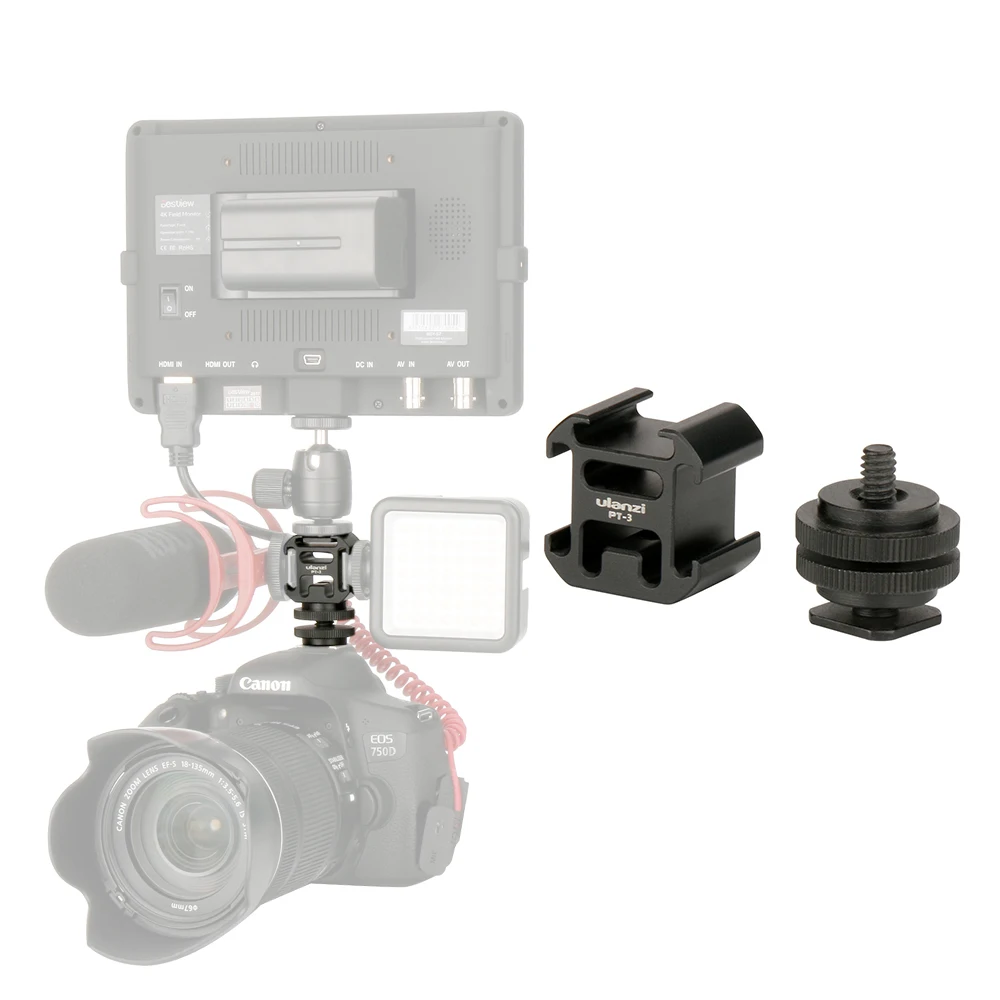 

Triple 3 Cold Shoe Mount On Camera Shoe Mount Support for DSLR Nikon Canon Microphone Video LED Light Photo Extension Accessory