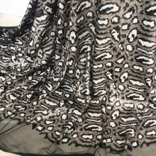 Золотой, черный, серый леопард блесток ткань вышивка сетки стрейч ткань мода шоу сцены вечерние платья ткани с блестками 1 ярд