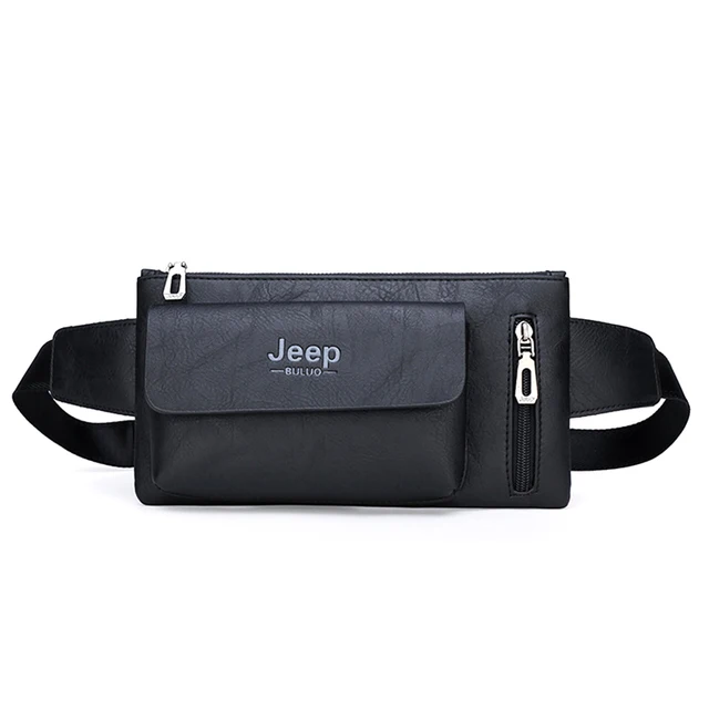 JEEP BULUO Big Brand Men Sling Bag Fashion Casual Leather Chest Waist Bag Crossbody Daypacks For College Teenagers New Black