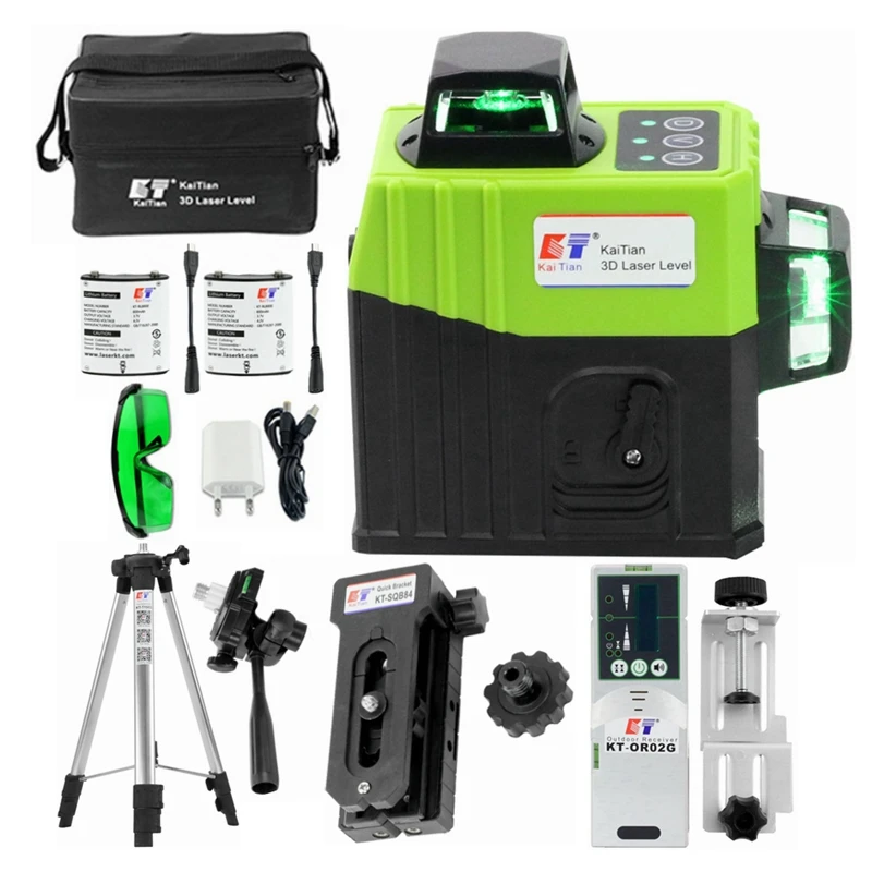Rotary Laser Level Green 12 Lines 3D Cross Line Laser Self Leveling Measure Q