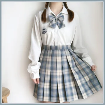 

Spring Summer New Female Loose jk uniform Blouse Girls Turn down collar Cartoon Embroidery Casual Long sleeve shirt Preppy Style