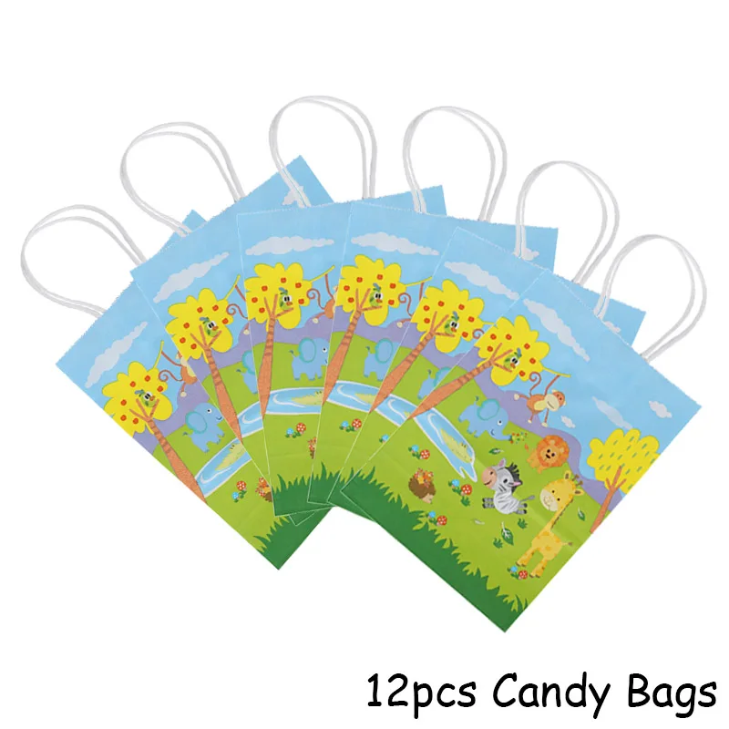 Candy bags 12 шт сафари животные любимые пакеты бумажные подарочные пакеты мешочки для вечеринки перед рождением ребенка день рождения Дети джунгли вечерние украшения поставки - Цвет: Candy bags