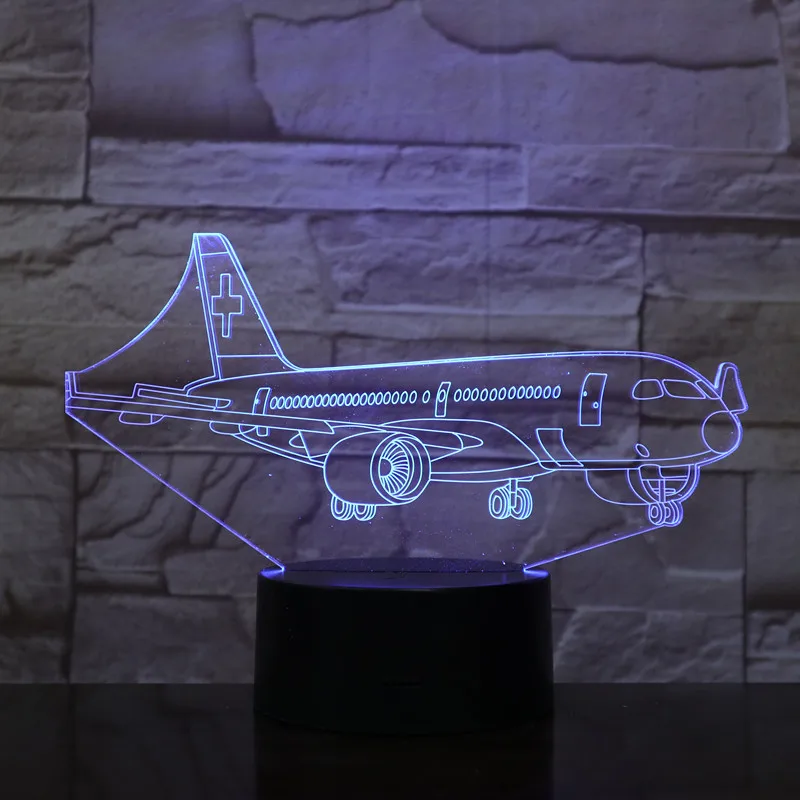 Пульт дистанционного управления Boeing Air Plane 7 цветов лампа 3d Визуальный светодиодный ночник для детей сенсорный Usb настольная лампа модель самолета - Испускаемый цвет: 7 Colors Changeable