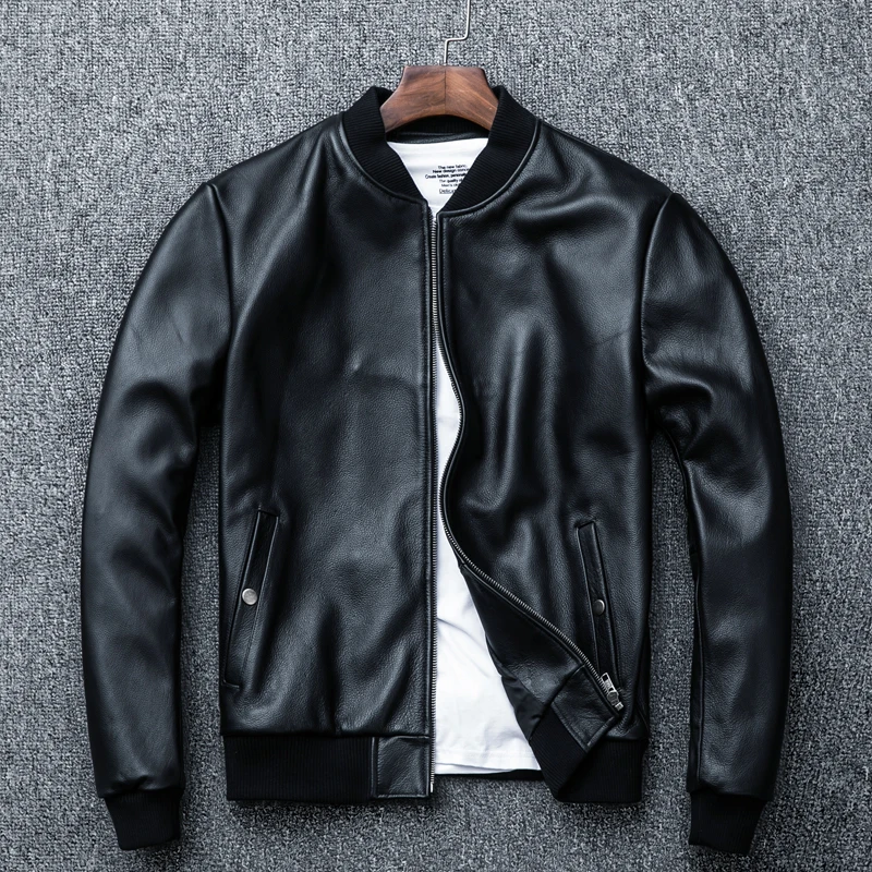 

Spring Autumn Genuine Leather Jacket Men Real Cow Leather Jackets Vintage Cowhide Coat Plus Size Motorcycle Jacket Casaco YY973