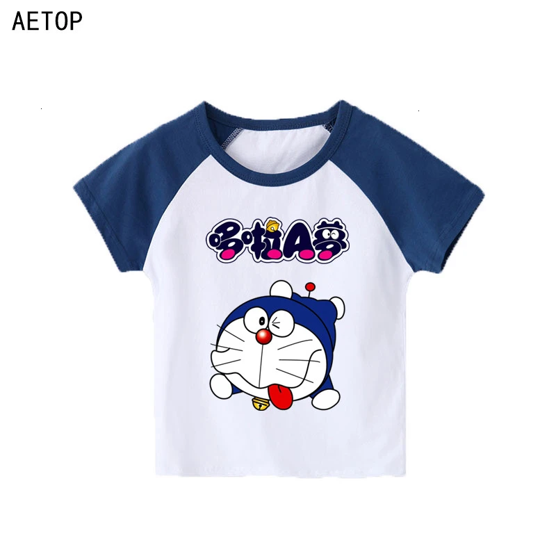 as picture Футболка с короткими рукавами для мальчиков и девочек с принтом «Doraemon» детские топы с круглым вырезом, Детская футболка с рисунком одежда для малышей - Цвет: as picture