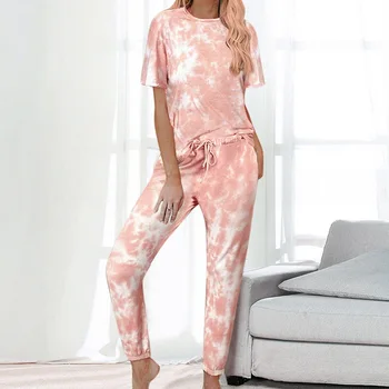 

Women Clothes Tracksuit Two Piece Set Pants And T Shirt Tie Dye Lounge Wear Summer Ensemble Femme 2 Pieces Sweat Suits 2020