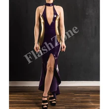 Женское сексуальное резиновое длинное модное латексное платье