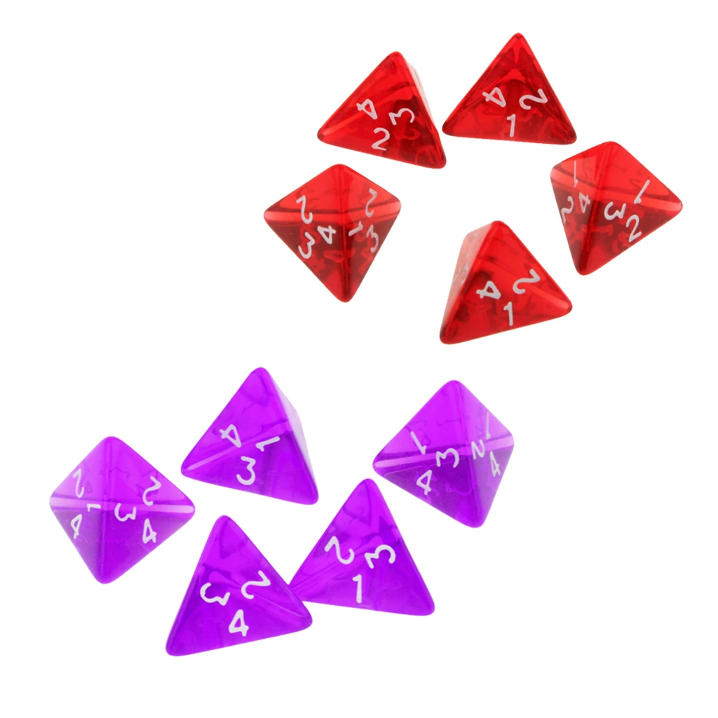 10x Dice Role Playing Polyhedral D4 For Board Game Table Games 2cm - Red + Purple