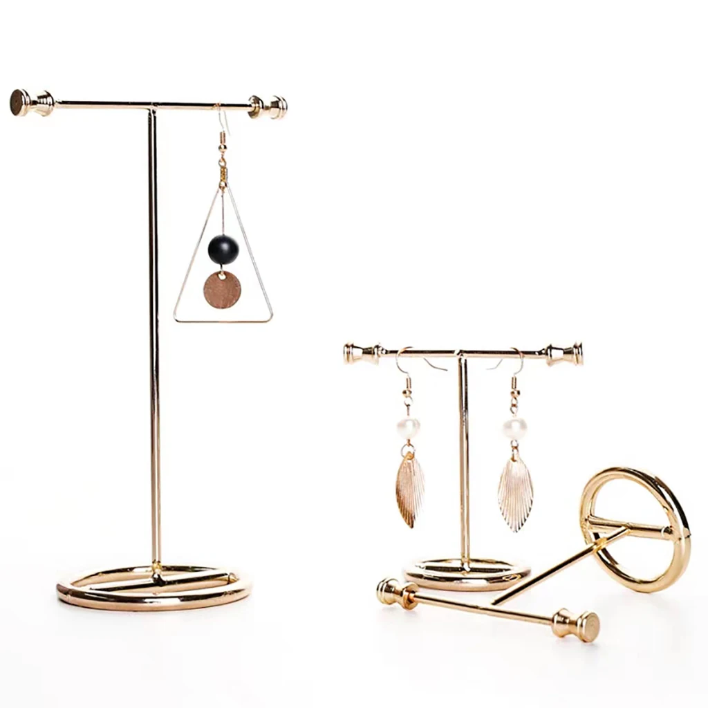 2 Pack Jewelry Display Stand Show Rack Metal Alloy Gold Jewelry Rack for Earrings Necklace Storage