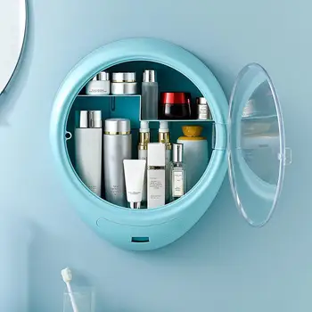 

Wall-mounted Makeup Holder Round Cosmetic Storage Box Jewelry Organizer for Toner Cream Shelf Self-adhesive Makeup Storage Shelf