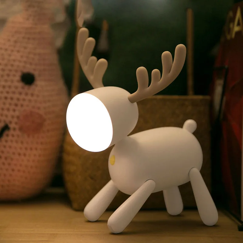 

Led Usb Rechargeable Deer Night Lights Charging Cute Deer Atmosphere Light Intelligent Timing Dimmable Desk Lamp For Kids Gift