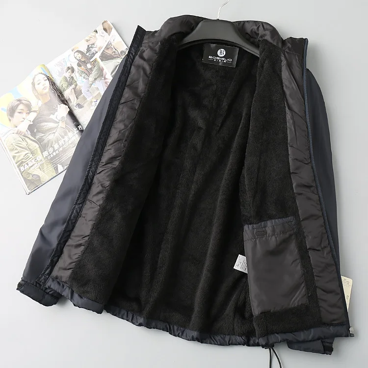 77b46 Stand Collar Men Soft Surface Fleece Thick Coat Winter Keep Warm And Emit Heat Casual Soft Surface Cotton Coat