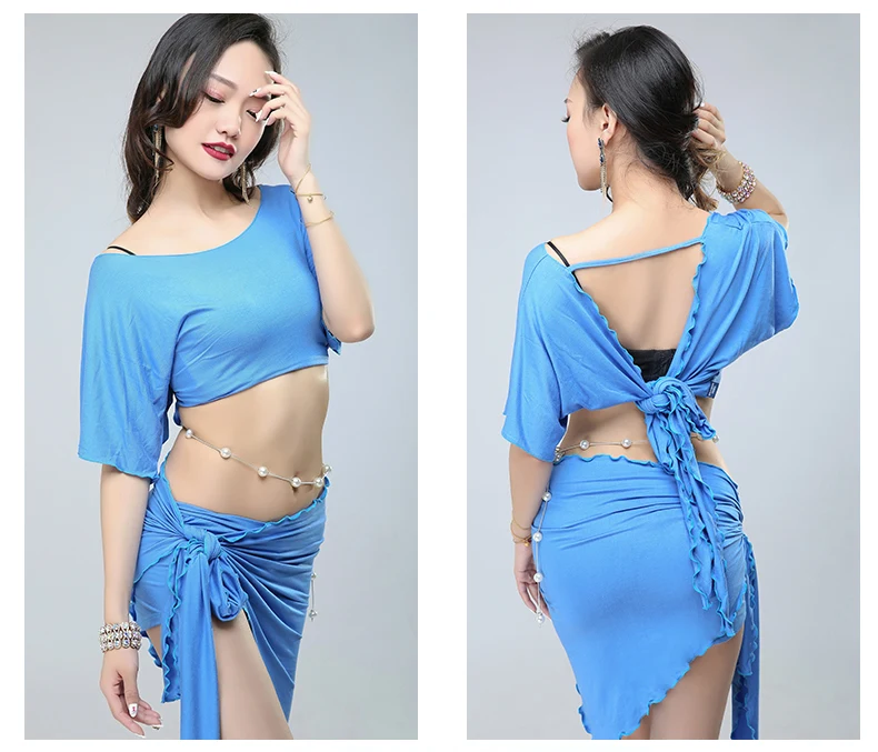 Новый костюм Bellydance Woman Belly Dance set модальный топ и модный шарф живота Танцевальная