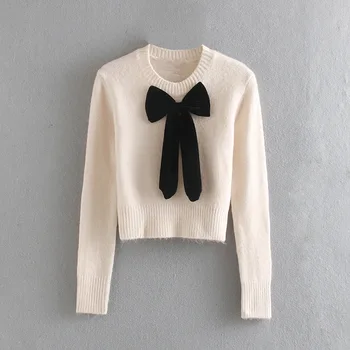 

Women zaraing2020 new autumn and winter sweater decorated with velvet bow