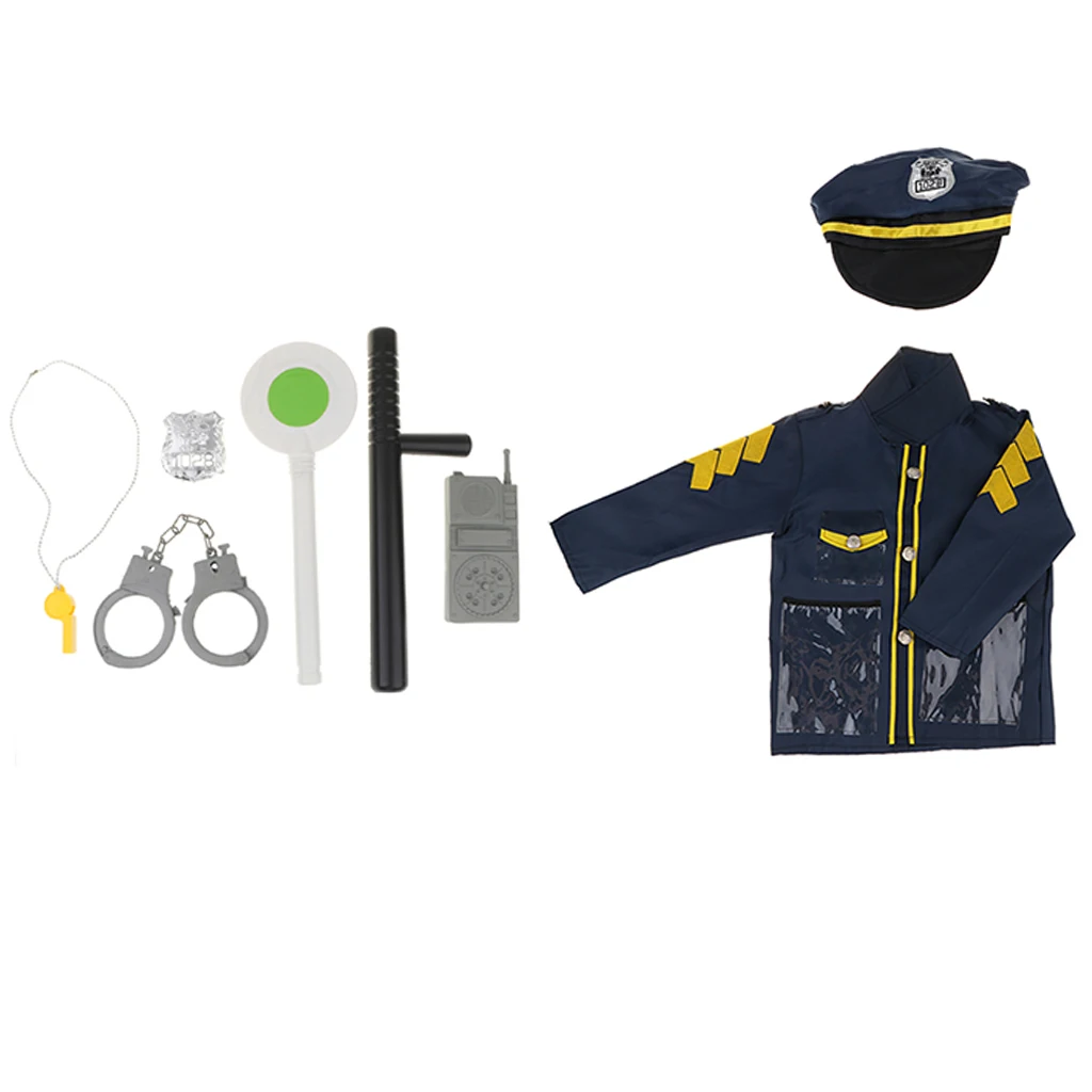 9Pcs Police Officer Occupations Toy Set, Megaphone Siren Sounds Uniform Hat Handcuff Props Toys Kit for Policeman Role Play