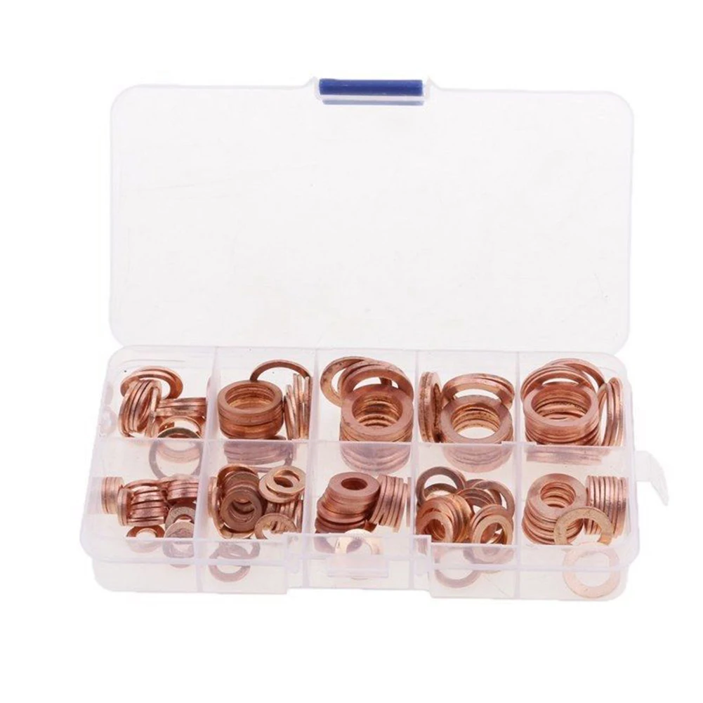200pcs Copper Oil Sealing Ring Gasket Ring Resistant Assortment Kits Washer Kits JA55