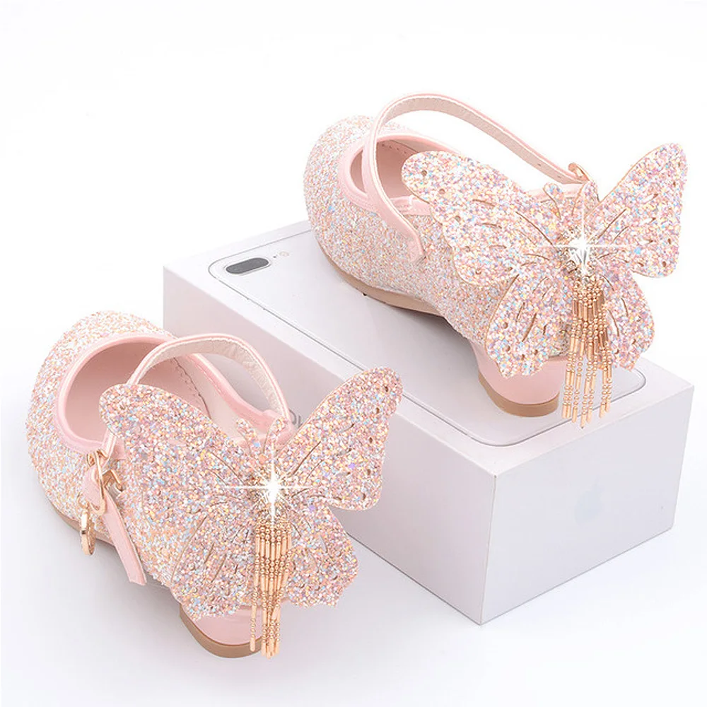 Детская блестящая обувь для девочек; chaussures prinsessen schoenen; блестящие босоножки с бантом; модельные туфли на высоком каблуке