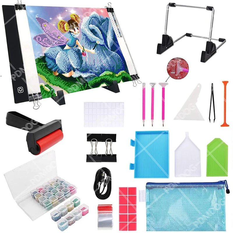 

ARMYQZ A4 Size Three Level Dimmable Led Light Pad,Pen, Plastic Tray, Roller, for Diamond Painting Embroidery Tools Accessories