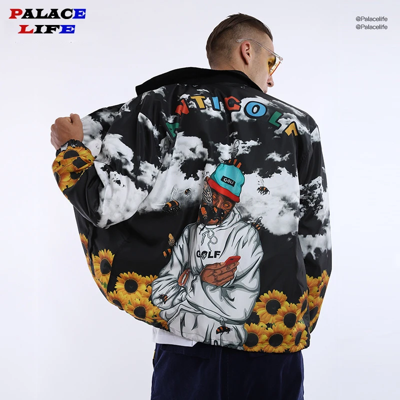Acheter 3D imprimé Hip Hop veste hommes 2019 col montant lâche Streetwear Floral hommes baseball vestes Oversize S XL Jaqueta masculina