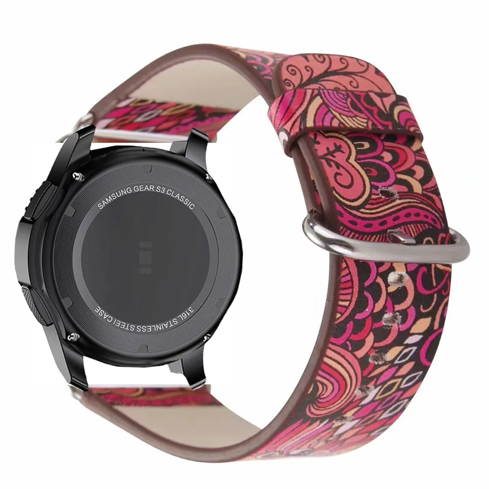 Ремешок с цветами для galaxy watch 46 мм кожаный браслет s3 amazfit 3/2s/1/pace GTR zenwatch Ticwatch 1 pro huawei