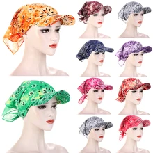 1PC Neutral Candy-colored Bandana Headpiece Hedging Cap Women 's Fashion Summer Hooded Scarf Printed Bandana With Brim