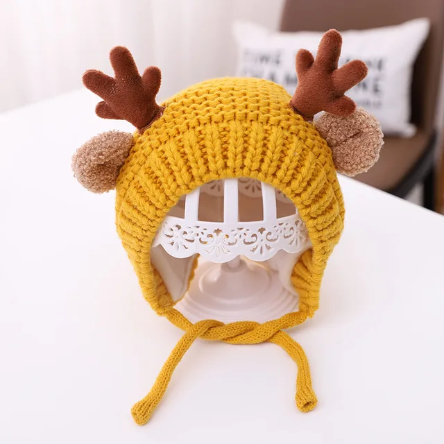 Cute Deer Elk Antlers Baby Hat Winter Warm Plush Knitted Ear Warmer Children Hat Bonnet Boys Girls Cap Beanie Christmas Hats type 5