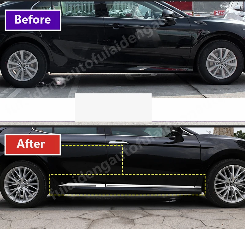 6 шт. для Toyota Camry- нержавеющая сталь Боковая Дверь Корпус нижняя протектор рельефная Накладка для отделки автомобиля Стайлинг Аксессуары