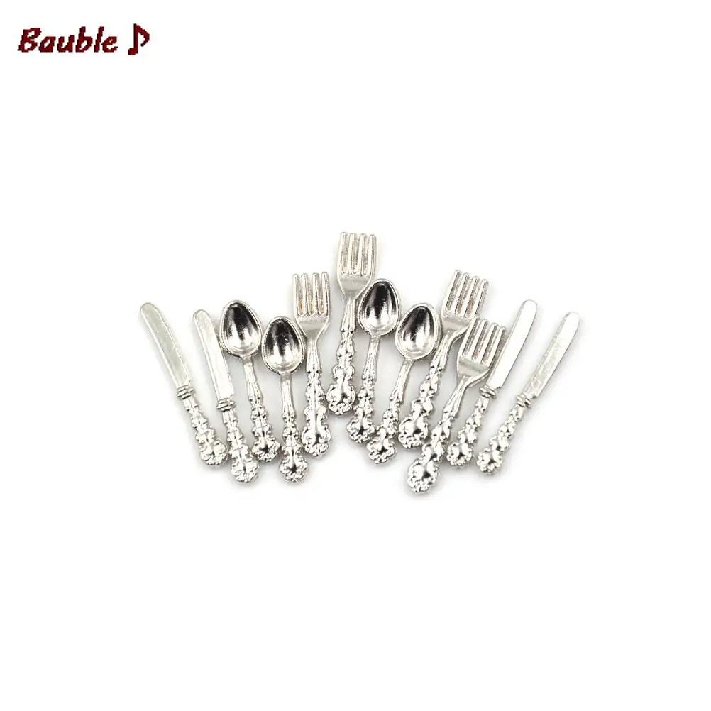 1:12 Dollhouse Miniatures Tableware Cutlery Knife Fork Spoon Cake Knife Chopping Block Kitchen Food Furniture Toys dollhouse furniture set doll house toys pretend kitchen toys kitchen toys