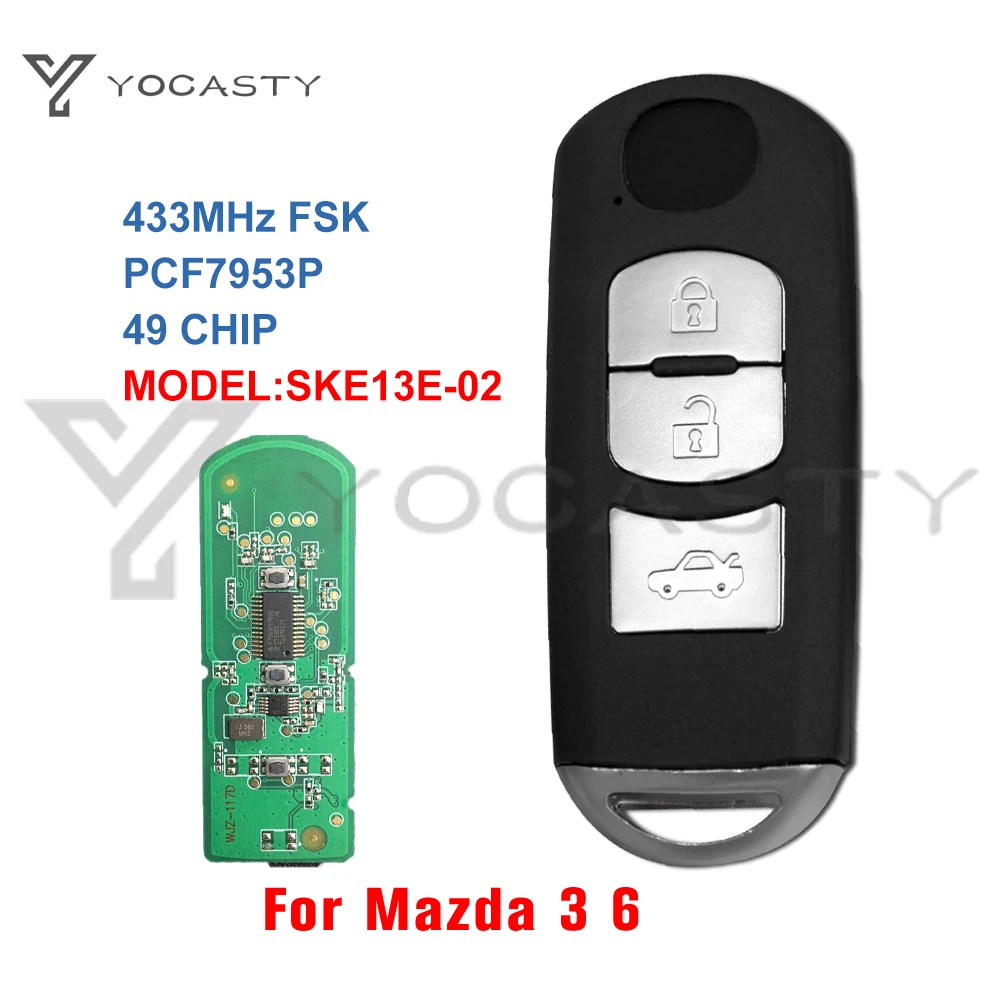 

YOCASTY 433MHz ID49 Chip Remote Smart Car Key For Mazda 3 6 2017-2019 Proximity Keyless Entry Go SKE13E-02