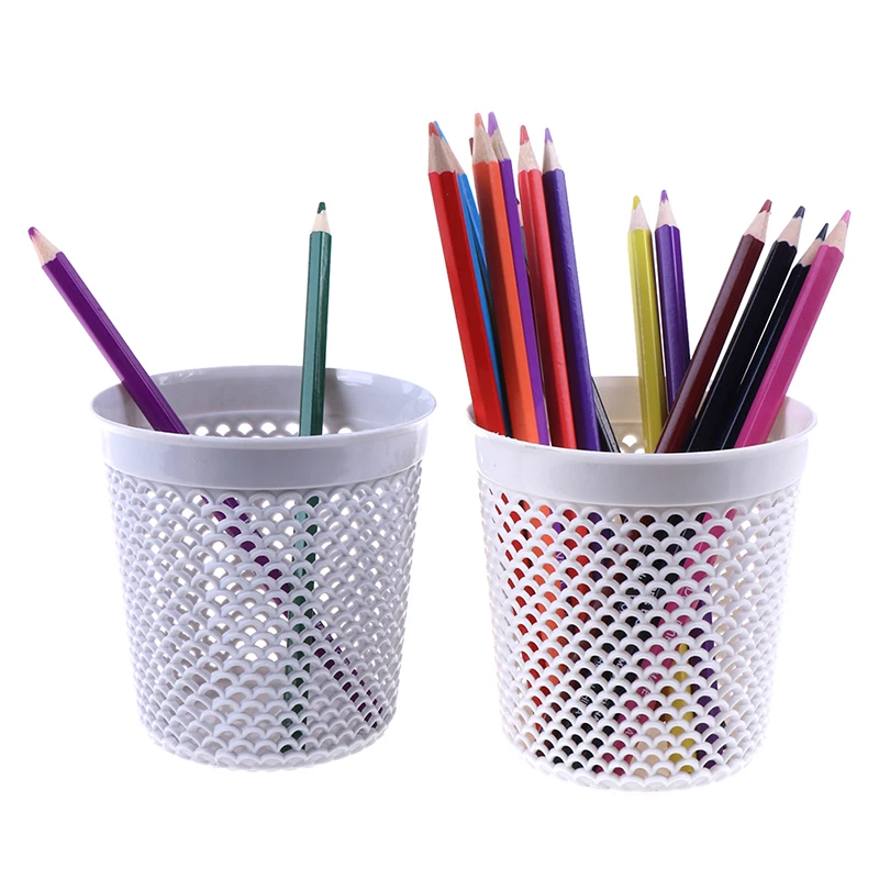 1PC  Plastic Hollow Cylinder Pen Storage Box Multifunctional Pen Pot Makeup Brush Holder Desktop Rubbish Storage Basket