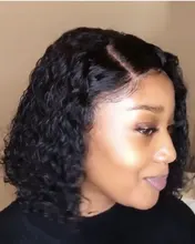 Bob peluca rizada del pelo humano del frente del cordón pelucas con minimechones brasileño Remy pelo humano Pelo Corto Pre arrancado pelucas para mujeres negras de la onda profunda de la peluca