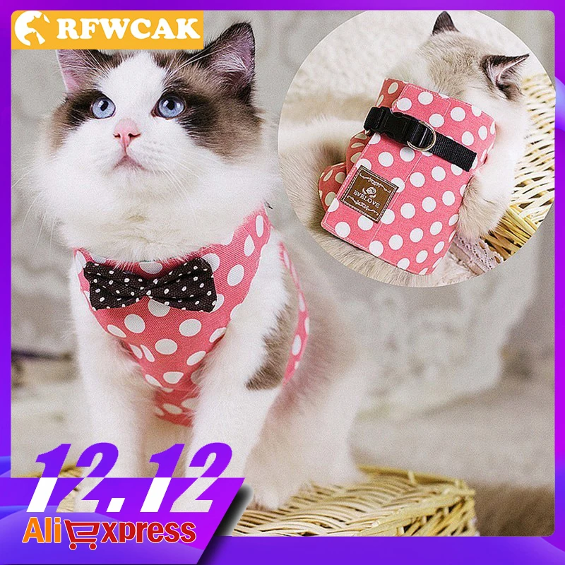 

RFWCAK Pet Cat Dog Harness Safety Walking Cat Collar Leash Pet Traction Elegant British Style Cute Jacket Leash