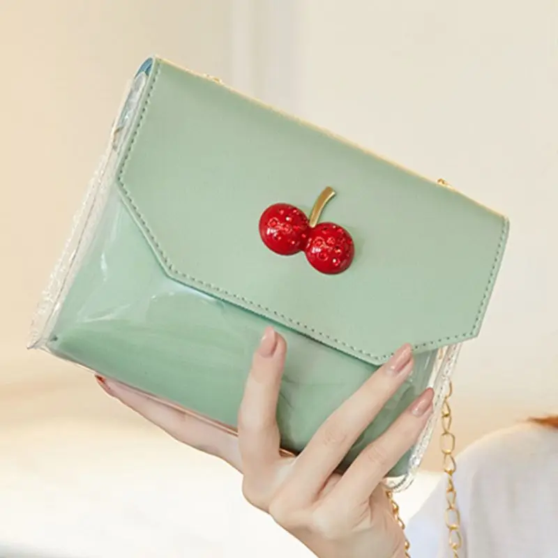Women Transparent Small Handbag Leather Cute Cherry Shoulder Bag Summer Beach Purse Crossbody Tote 
