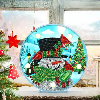 

Diy Diamond Lamp Landscape Scenery Diamond Circle Painting Drill Tool Bag One Set For Living Room Christmas snowman
