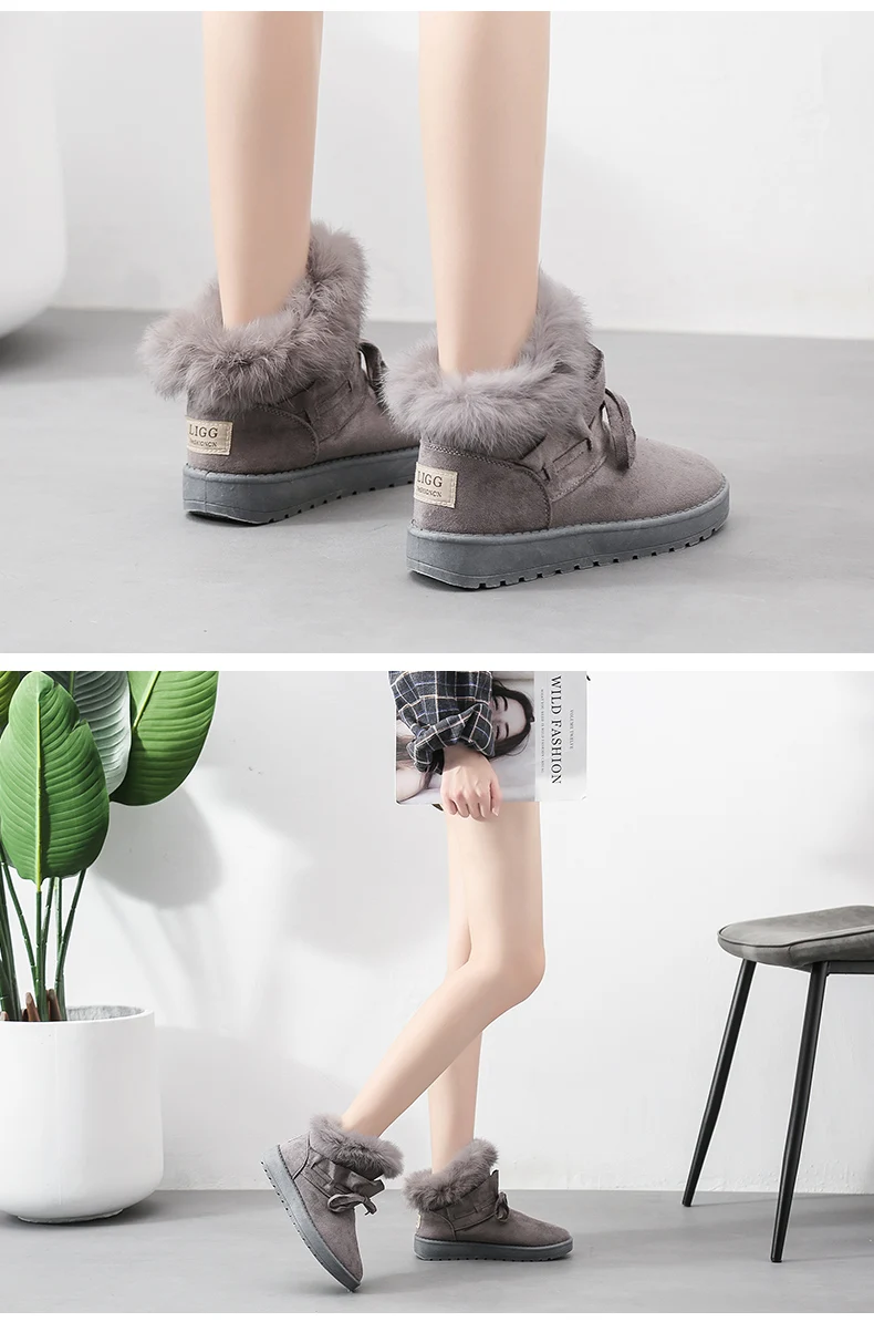 Snow Boots Women Ankle Boots Plush Warm Winter Shoes Designer Quality Rabbit Fur Furry Boots Cotton Boots Botas Mujer P148