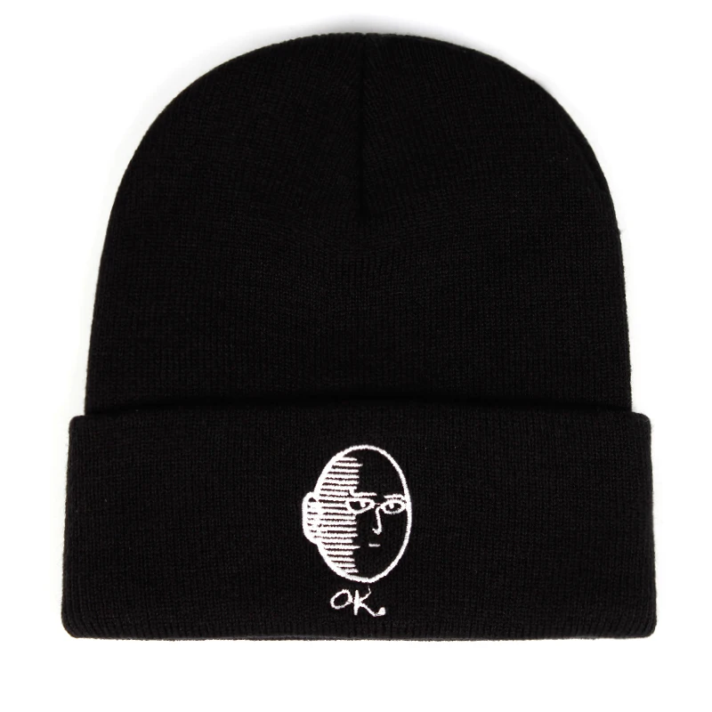 One Punch Man Beanie аниме-шляпа, шапка в стиле хип-хоп, вязаная зимняя теплая шапка с рисунком, регулируемая крутая шапка с вышивкой, подарок для косплея