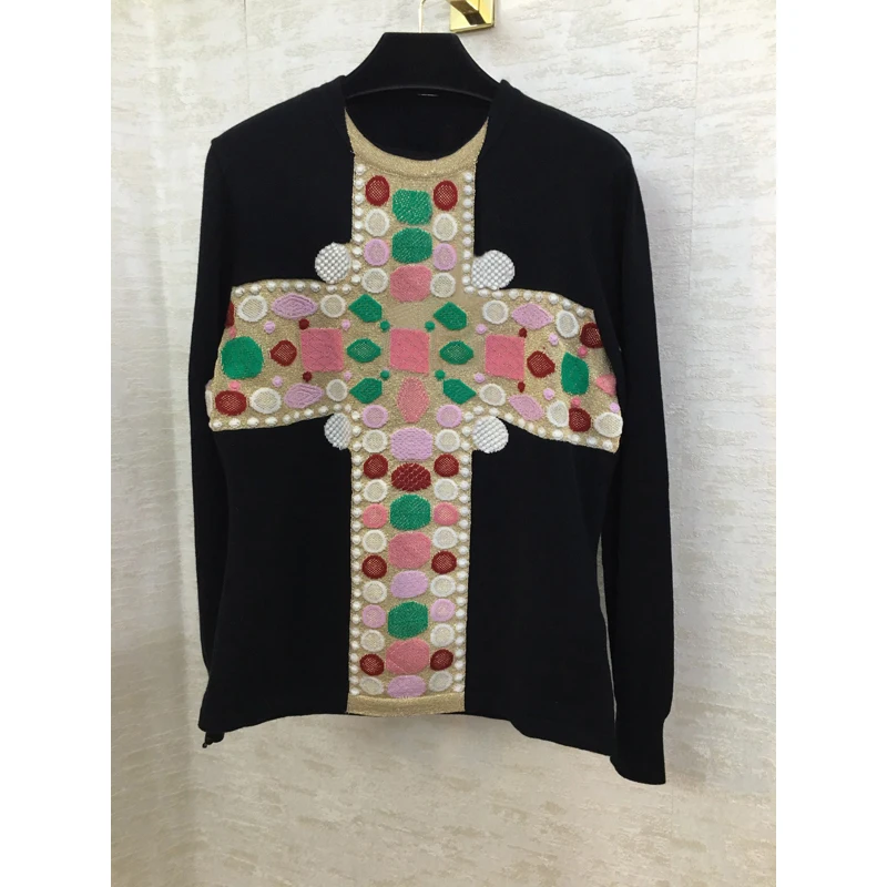 

Autumn Winter New 11.7 Luxury Elegant Geometric Contrast Color Cashmere Pullover Sweater Or Embroidery Sleeveless Knit Vest