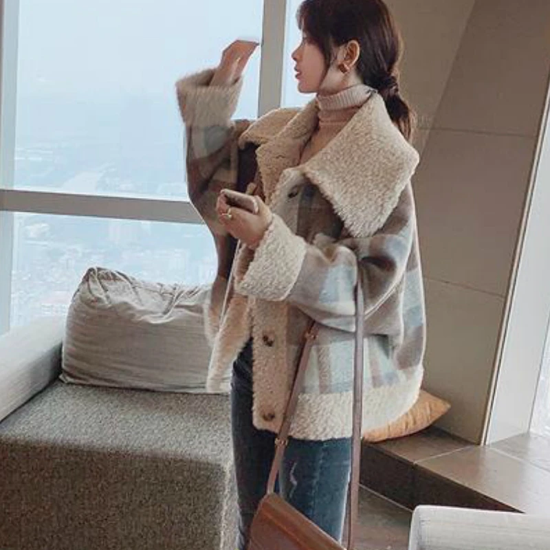 Goede Vrouwen Korte Plaid Wollen Jas Mode Jas Koreaanse Grote Kraag