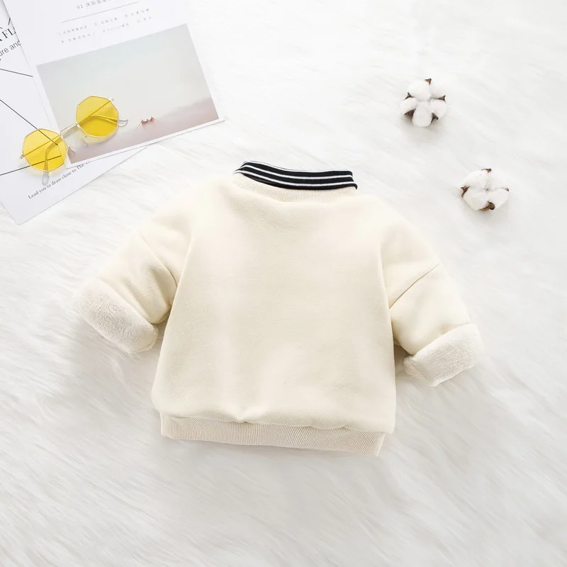 Детские толстовки с капюшоном осенне-зимняя теплая Вельветовая Одежда для маленьких девочек и мальчиков плотное пальто с длинными рукавами и смайликом для малышей