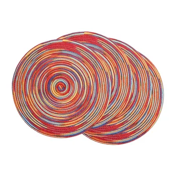 

Round Braided Placemats Set of 4 Decorative Colorful Placemats for Dining Tables Holiday Party Decor (Rainbow-Red)
