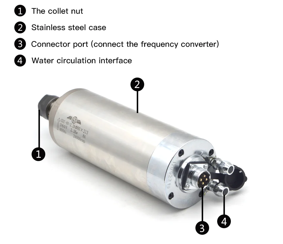 CNC водяного охлаждения шпинделя GDZ-80-2.2B 2.2kw 380V 8A ER20 Dia.80mm