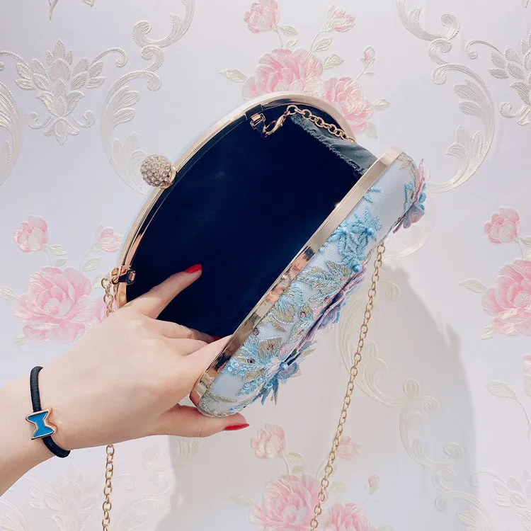 ABZC-New Female Diamond Pearl Handbag Luxury Elegant Crystal Flower Evening Dress Wedding Day Bride Clutch Bag Purse