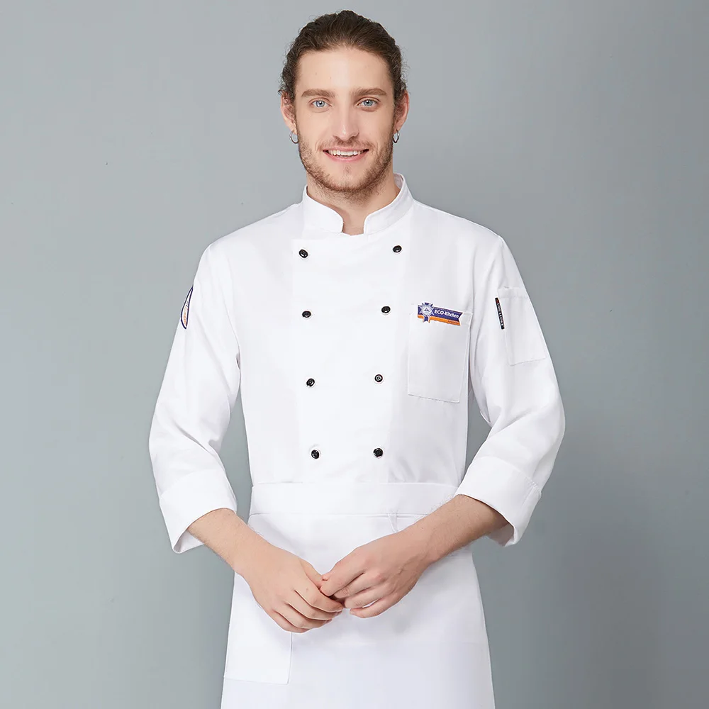 Кухонный гарнитур для шеф-повара, унисекс, для ресторана отеля, кухни, шеф-повара, для кухонной плиты, рабочая одежда, новая двубортная одежда для шеф-поваров - Цвет: Белый