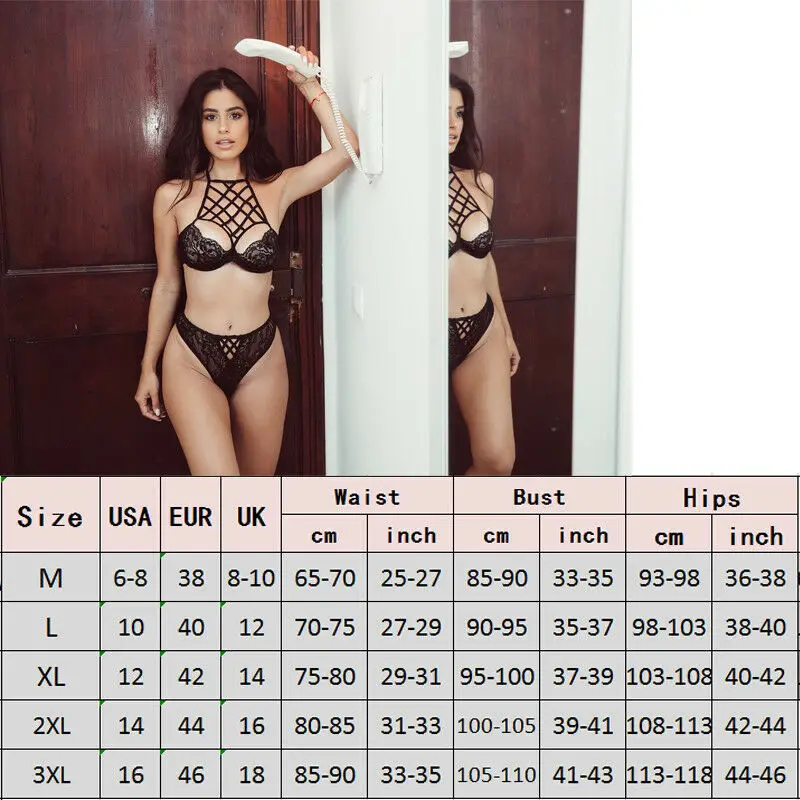 Hirigin Women Charm Sexy/Sissy Lingerie Exotic Mesh Lace See-through Bandage Sets Babydoll G String Thong Underwear Nightwear