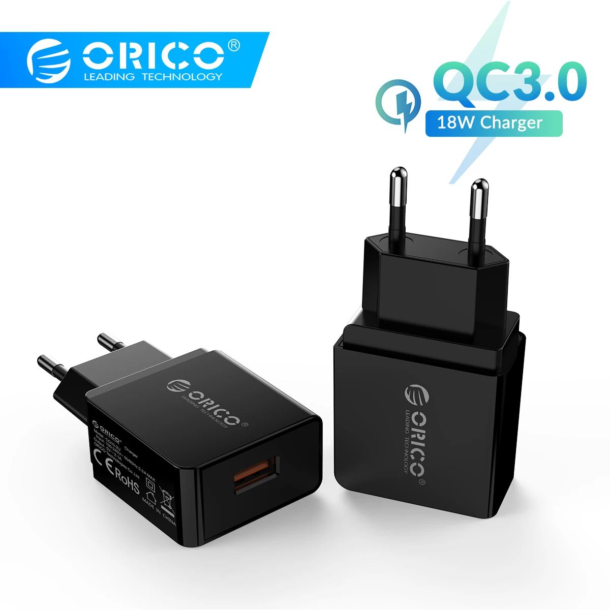 

ORICO 18W QC 3.0 2.0 USB Travel Charger Phone Quick Charger EU Plug Wall Adapter For Xiaomi iPhone Samsung Huawei