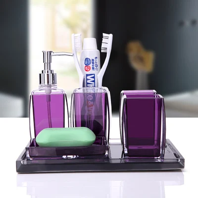 Bathroom Accessories Set Organic glass Soap Dispensers Toothbrush Holders Gargle Cups Soap Dishes 6 Pieces Set Wedding Gifts - Цвет: Style 4